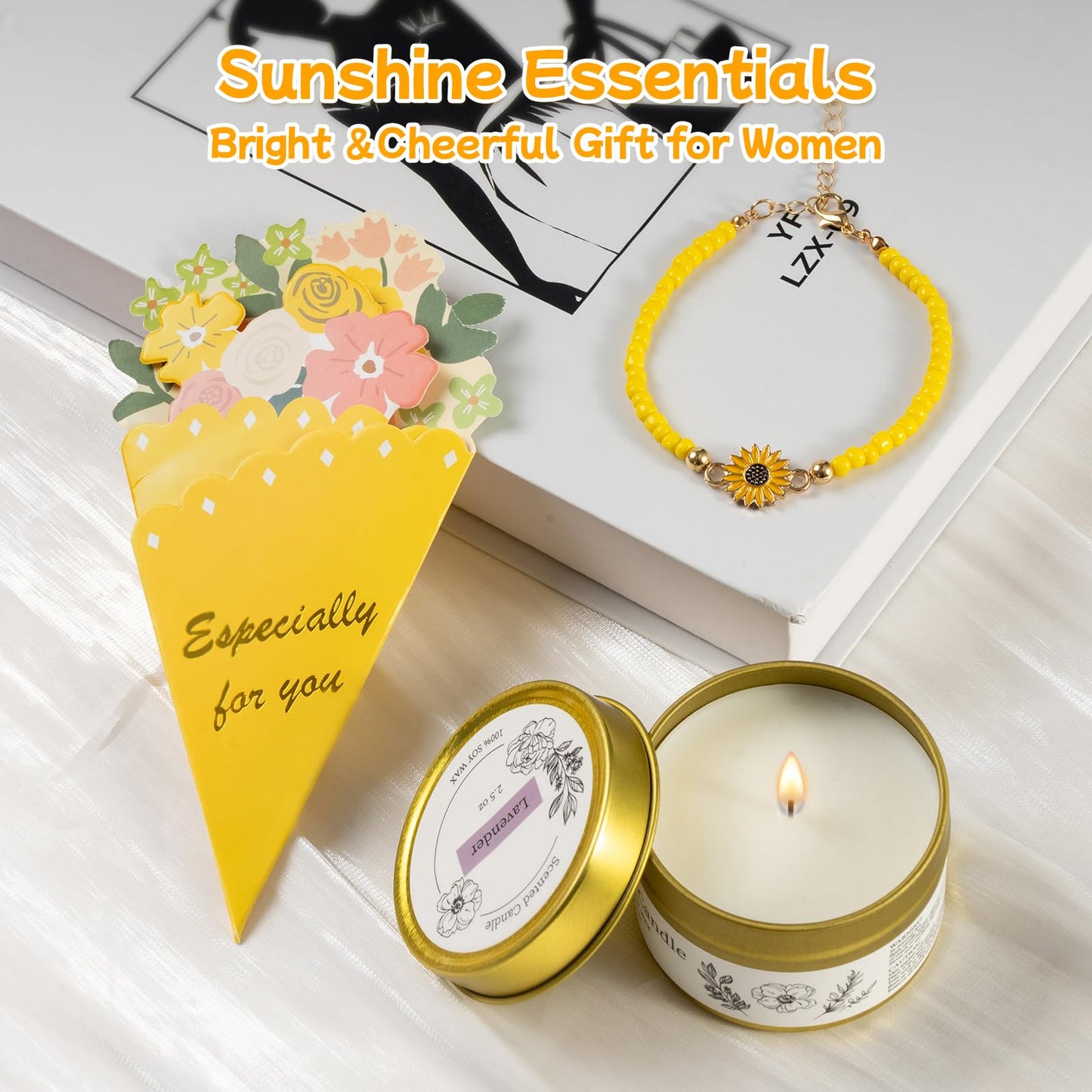 CabyGift Sunflower Gifts for Women, Unique Birthday Gifts for Women, 10pcs Get Well Soon Gift Baskets, Care Package Sending Sunshine Box for Mom, Wife, Sister, Best Friend,Teen Girls