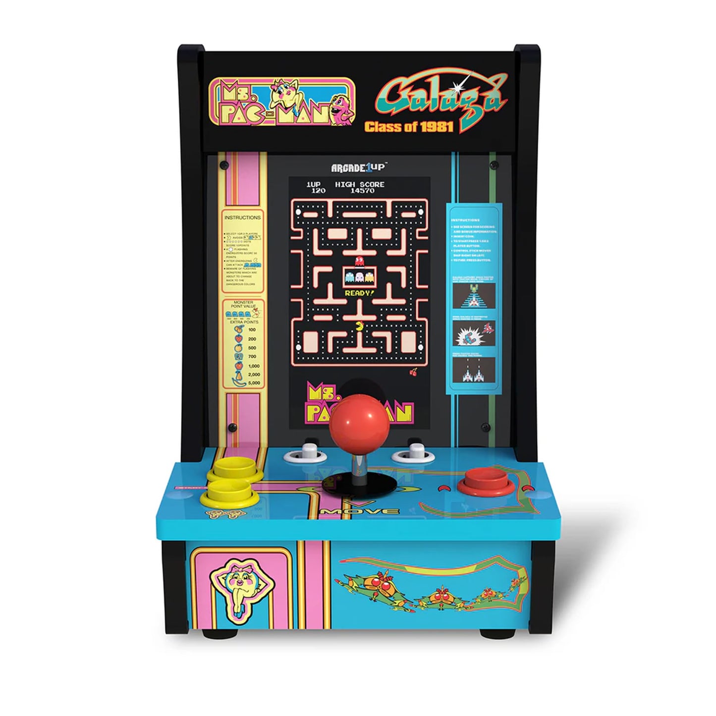 Arcade1Up Class of ‘81 Ms. PAC-Man/Galaga Countercade – 3 Classic Games, Retro Game Console for Home, Portable Console with 7-inch Screen, Table-top Video Game for Game Room