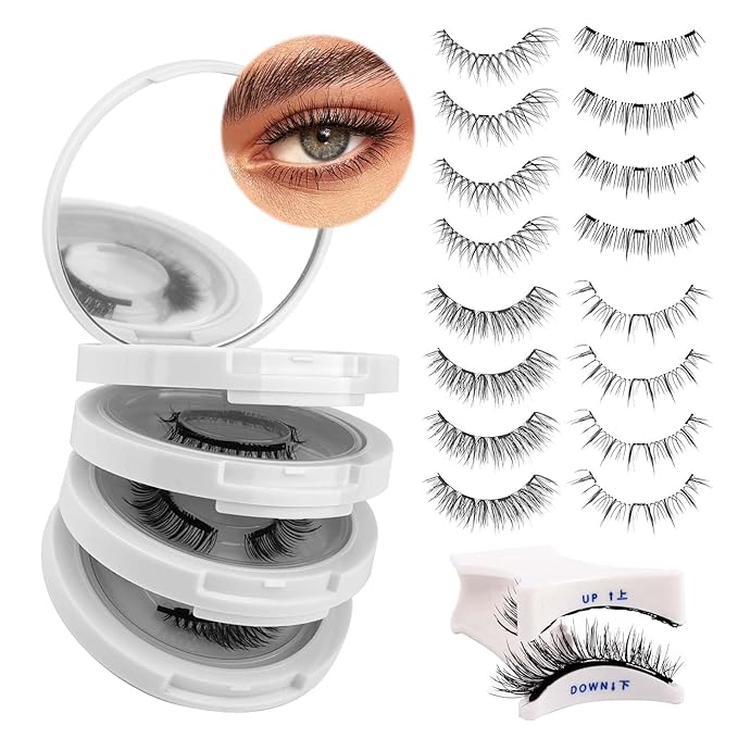 FADLASH Magnetic Eyelashes with Applicator 4 Pairs Magnetic Lashes Reusable Magnetic Eye Lashes Kit Natural Look False Eyelashes (B1+KS01+MC+K8)