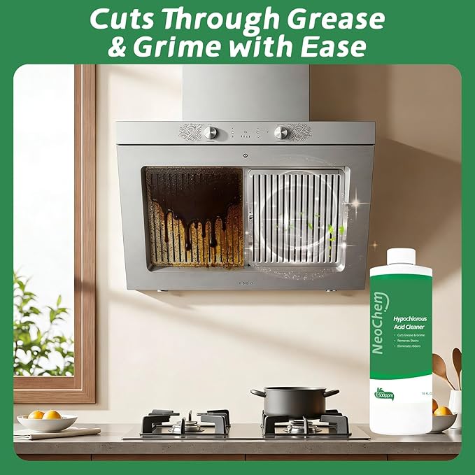 Hypochlorous Acid Cleaner, 500ppm Hypochlorous Acid,Cuts Grease, Removes Stains, Eliminates Odors - No Rinse, No Harsh Fumes (16oz)