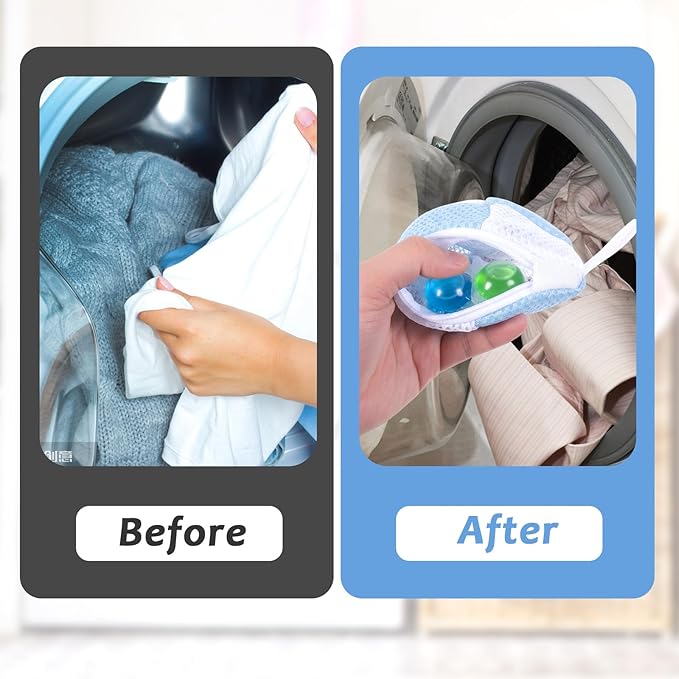 2 PCS Small Laundry Pod Bag for Washing, Anti-Sticking Mesh Laundry Pods Container, Mini Laundrys Pod Anti-Sticking Bag for Travel, Storage(Blue, Pink)