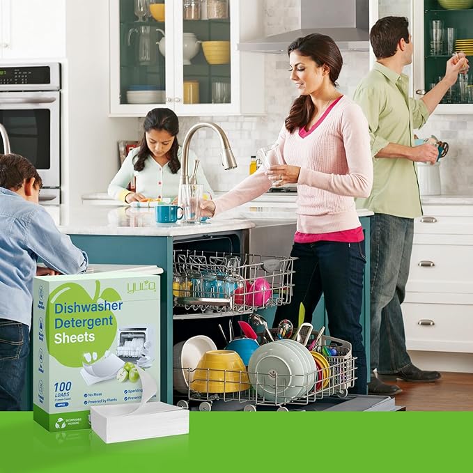 YCUO Dishwasher Detergent Sheets 100 Loads,Eco Friendly Dishwasher Detergent Plastic-Free Washer Sheets Alternative(Green Apple)