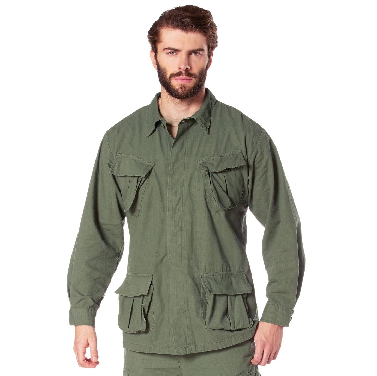 Rothco Vintage Vietnam Fatigue Shirt – Comfortable Lightweight Cargo Utility Shacket, Olive Drab, XS