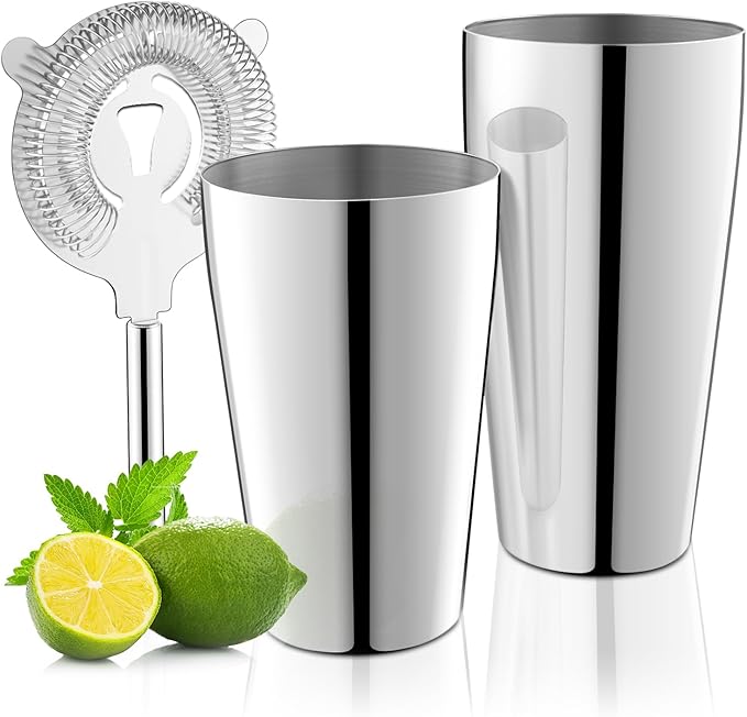LyhoCink Stainless Steel Cocktail Shaker, 3-Piece Mixology Bartender kit, Bar Set with 18oz & 28oz Mixed Drink Shaker, Coc...