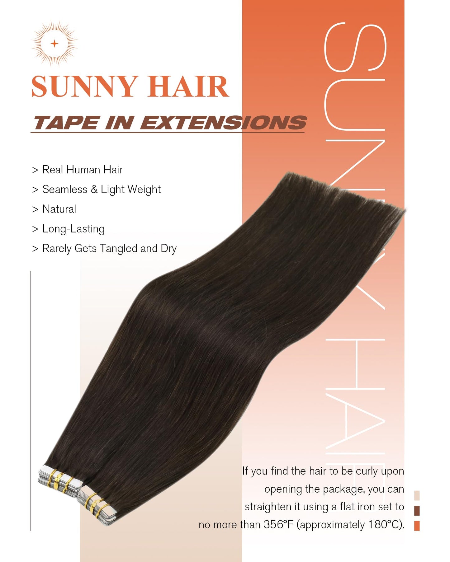 Sunny Hair Tape in Hair Extensions Real Human Hair Invisible Remy Hair Extensions Tape ins for Women Dark Brown 18 inch 20Pcs 50