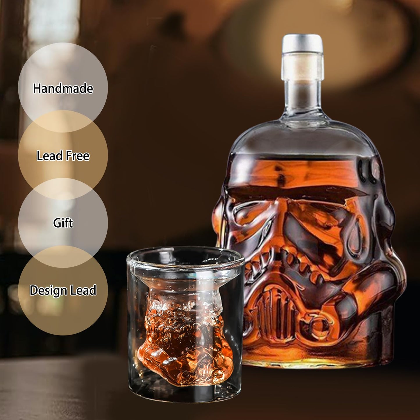 Tfwadmx 750ml Transparent Creative Whisky Decanter, Whiskey Carafe, Set with 2 Wine Glasses (5oz), Whiskey Glasses for Wine Scotch Bourbon, Scotch, Vodka, Christmas Gift for Men Women