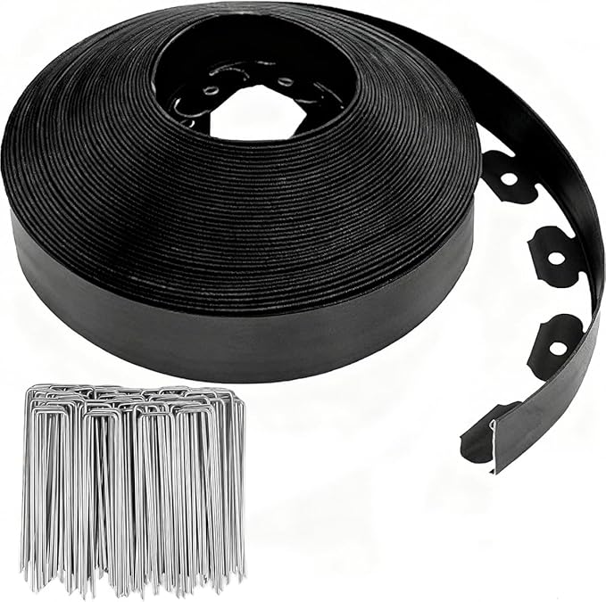 Landscape Edging, 66FT Plastic Garden Edging Border with 100 Pcs Metal Spikes, 3 Inch Tall Flexible Tool-Free Lawn Edging for Flower Bed, Yard, Paving, Pathway