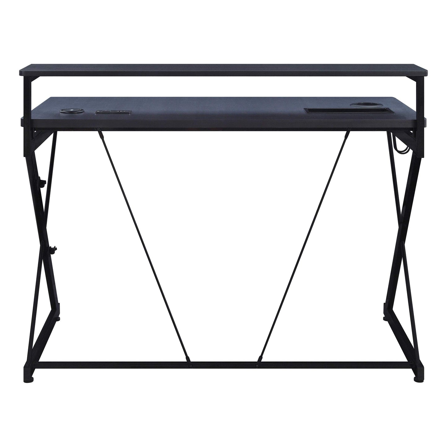 OSP Home Furnishings Emulator Battlestation Gaming Desk with RGB LED Lights, Black