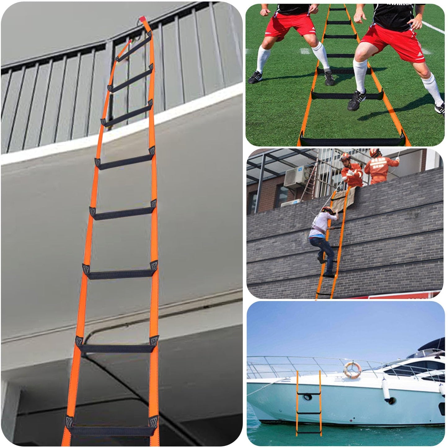 FKNGS Fire Escape Ladder, 26.2 Feet Emergency Fire Ladder, 2-3 Story Homes Reusable Safety Rope Ladder for Kids and Adults