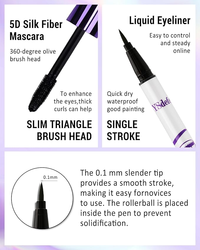 Blue Mascara Liquid Eyeliner Set, Update Longlasting Waterproof Color Eye Liner Pen, 5D Silk Fiber Colored Mascara Volume and Length, Christmas Party Stage Use Eye Makeup Gift Kit for Women Girl-04