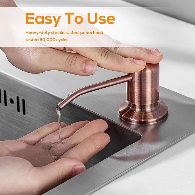 Built in Sink Soap Dispenser Lotion Dispenser for Kitchen Sink, Soap Dispenser with 17 Ounce Bottle, Soap Pump Built in Countertop Under Sink, Red Bronze