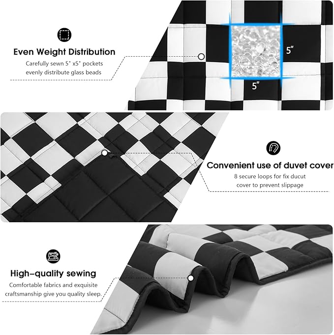 Black Checkered Weighted Blanket for Adults 15lbs, 48"x72", Twin Full Size Cooling Plaid Heavy Throw Blanket for 120-160lbs, Microfiber Soft Thick Big Blankets Weighted Comforter Gift for Sleeping