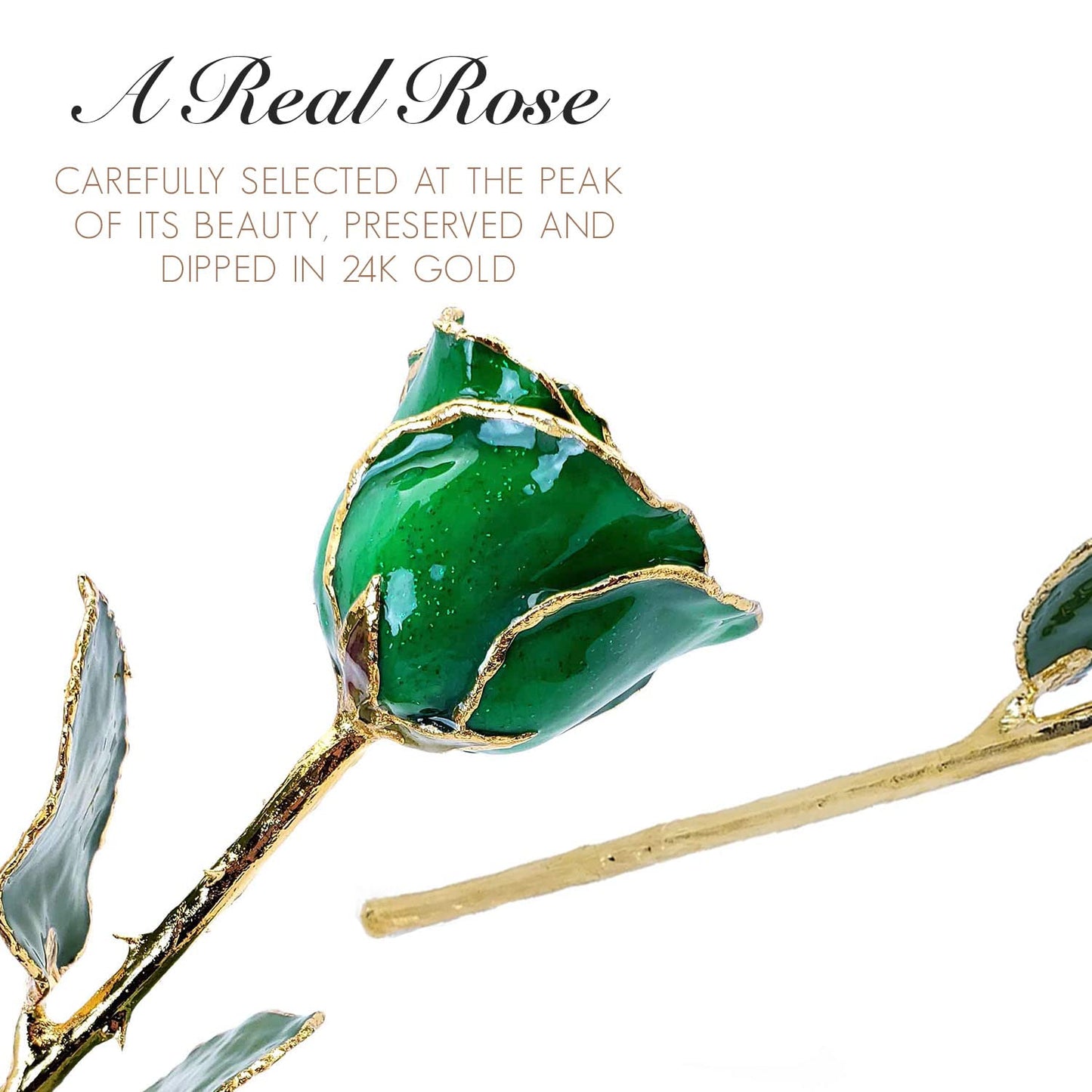 Forever Rose Hand-Dipped in 24K Gold, Emerald-Inspired May Birthstone with Sparkles, Real Rose in Luxury Gold Gift Box – Perfect Ready to Gift for May Birthday or Any Occasion