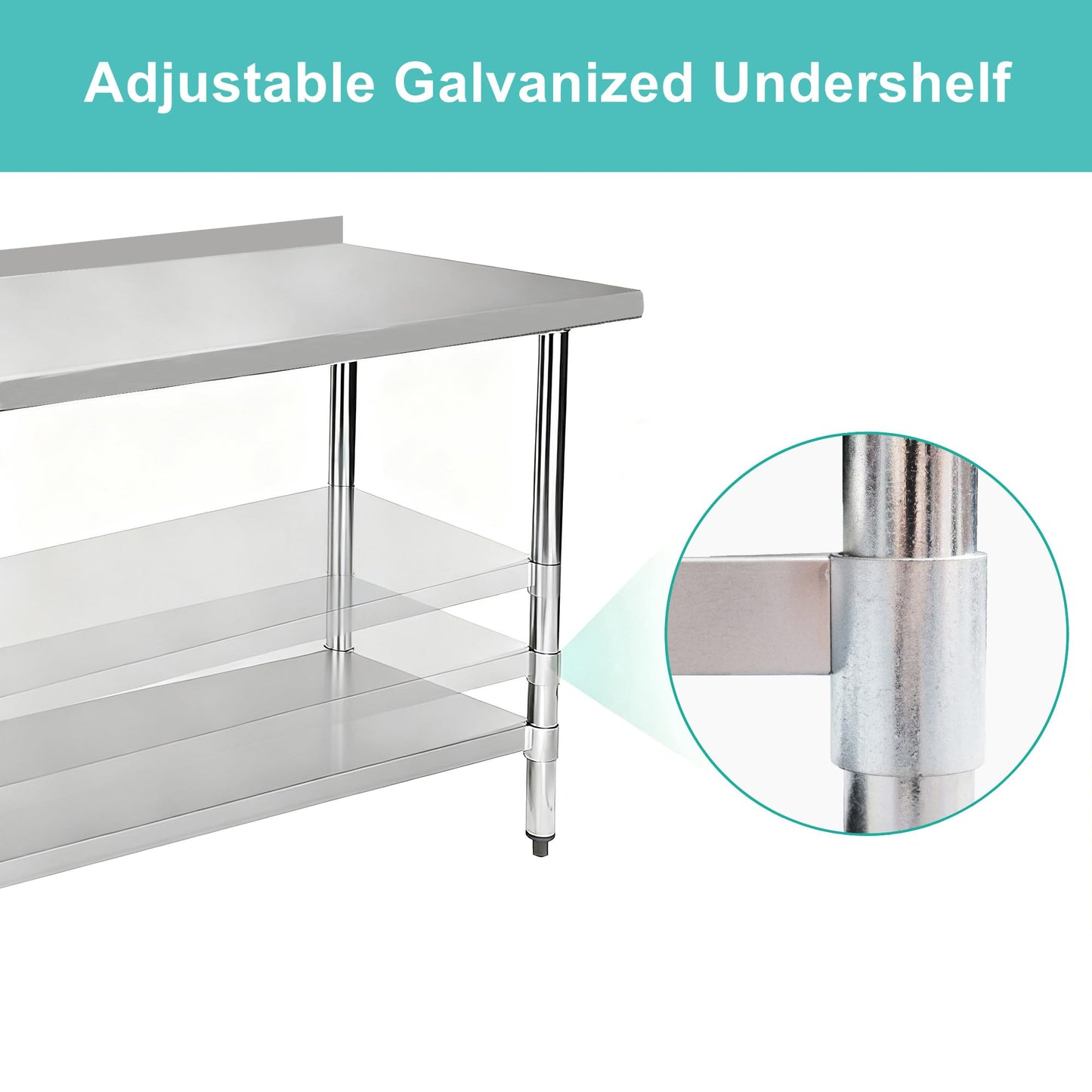 Okeyolive Stainless Steel Work Table 24 x 60 Inch, NSF Commercial Prep Table with Undershelf, Heavy Duty Food Prep Workstation with Backsplash