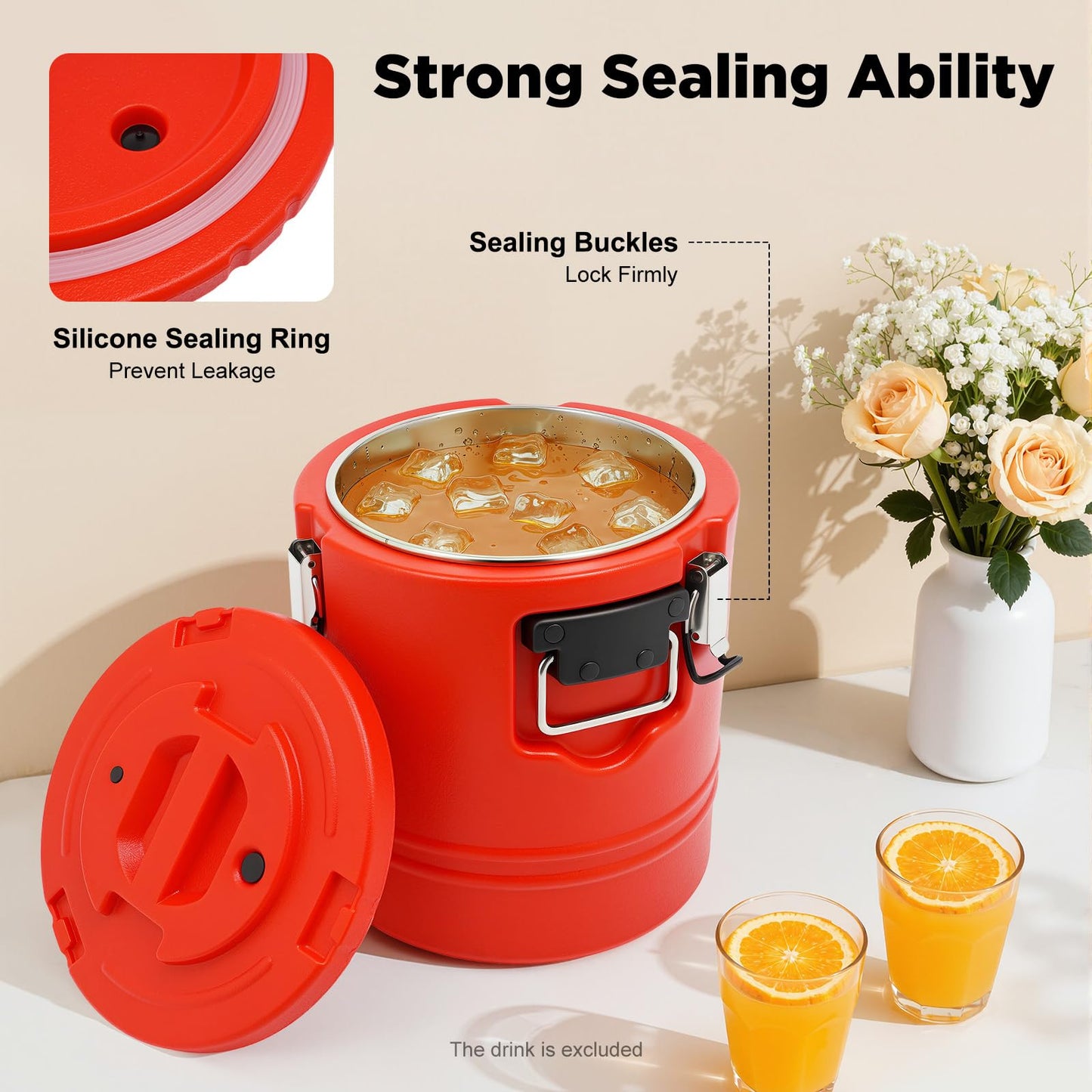 HIFMGHE 15.9QT Insulated Soup Container, 4 Gallon Commercial Food Warmer with Lid for Hot/Cold, Portable 6H Time Food Cooler Soup Carrier for Parties Camping Restaurant Events, Red