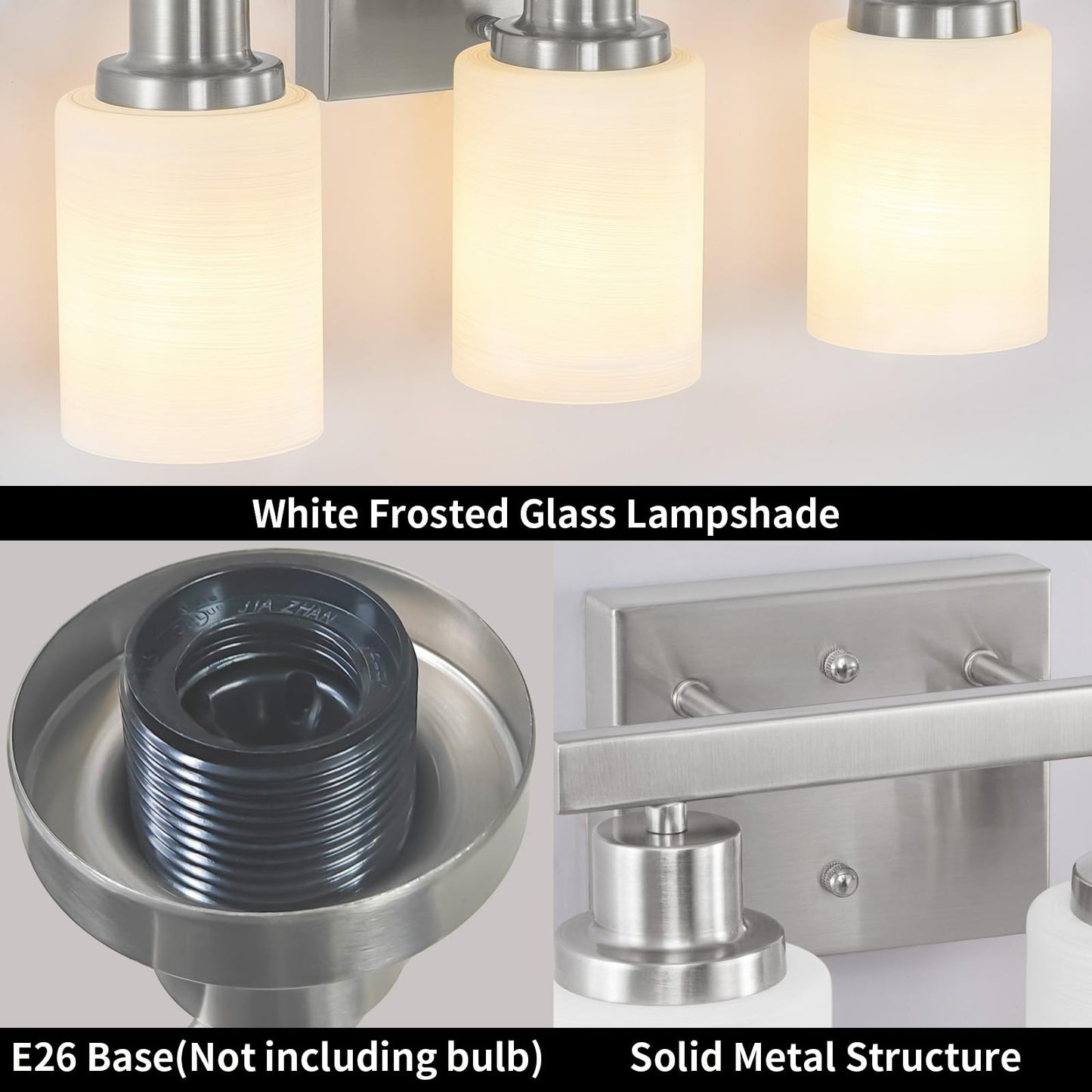 DIKAIDA Bathroom Light Fixtures Over Mirror, 2-Light Modern Nickel Vanity Lights with White Glass Shade, Bathroom Wall Lamp Sconces for Mirror Bedroom, Living Room Hallway Small Space
