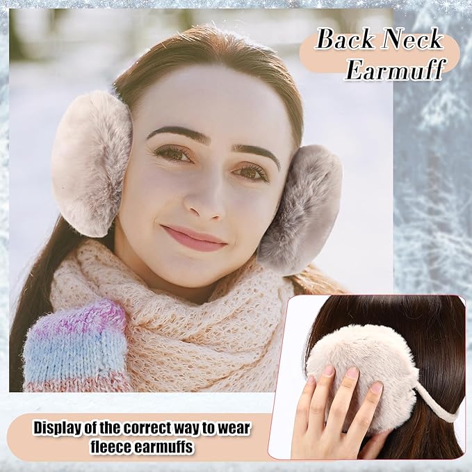 SATINIOR 5 Pcs Winter Hat Scarf Gloves Set Fleece Warm Lined Knit Beanie Hat Touch Screen Earmuff Gloves Warmer for Women(Beige,Rhombus Pattern)