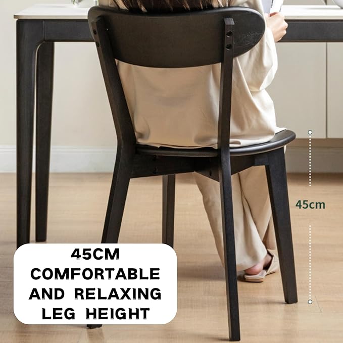 Grewood 100% Solid Oak Wood Dining Chairs,Mid Century Modern Dining Chairs with Rounded Backrest,Kitchen,Dining Room Chairs Set of 1/2/4 (2, Black Color)