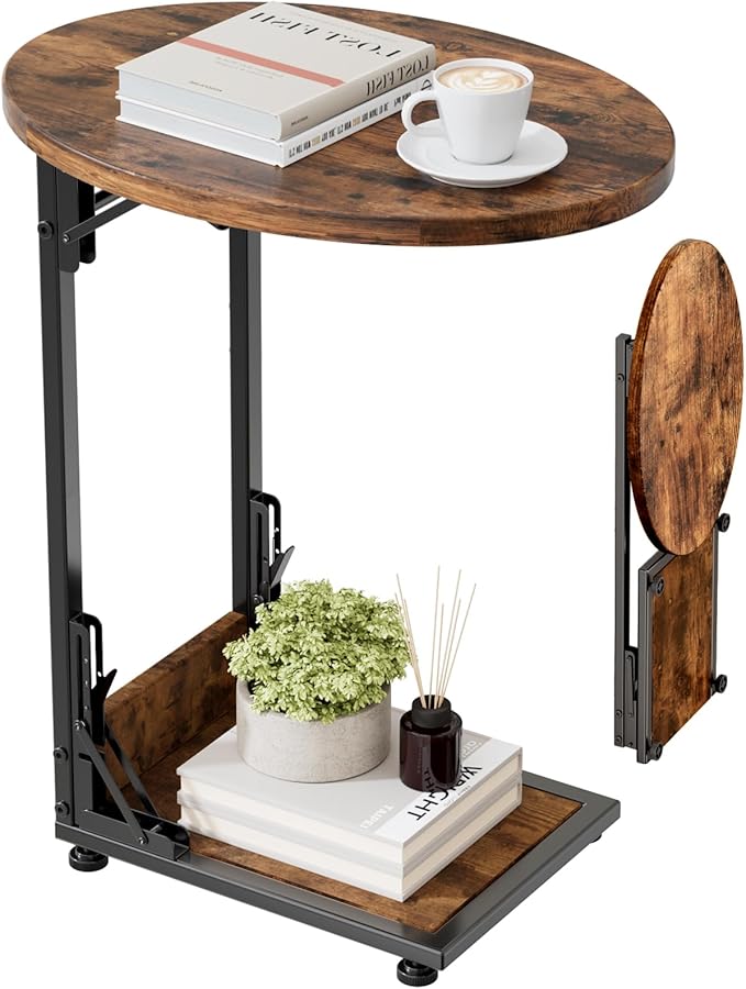 Elbourn Folding Side Table End Couch Tables,Metal Frame C-Shaped TV Stand for Sofa Living Bedroom Bedside Coffee Small Spa...