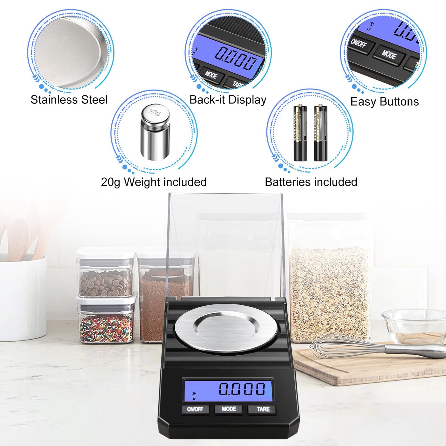 Milligram Scale 50g/0.001g High Precision Mg Scale, Portable Jewelry Scale .001 Gram Accuracy, Powder Scale, Digital Miligram Scale for Powder Medicine with Tray/Tweezers/Calibration Weight