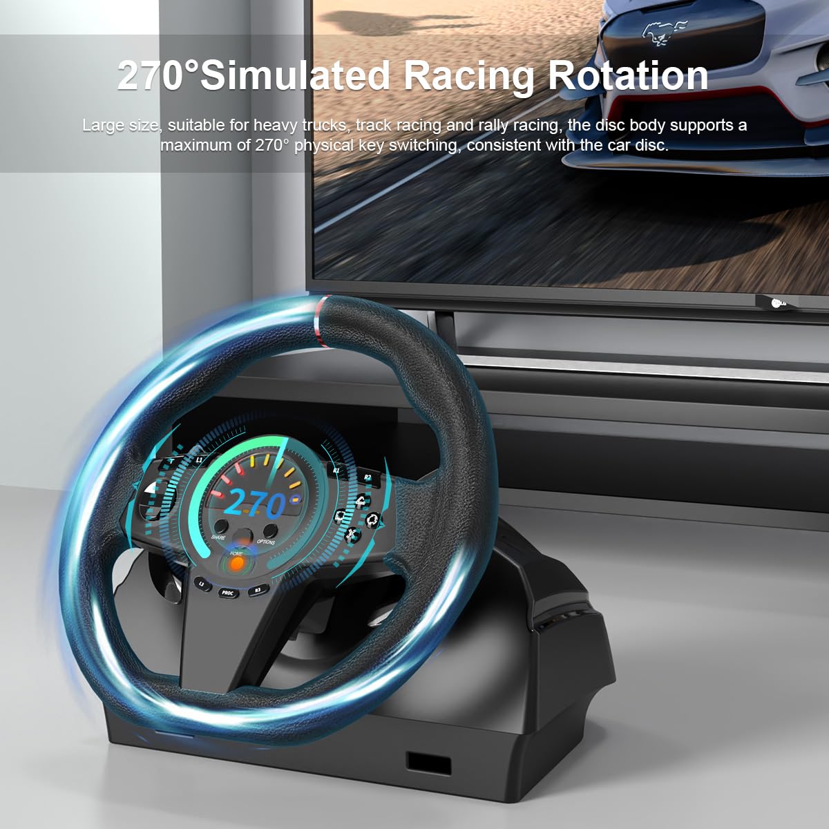 HQFYH PC Racing Wheel, Universal Usb Steering Wheel Car Driving Sim 270 Degree Racing Wheel with Pedals for PS3, PS4, Xbox One, Xbox Series X|S, Switch