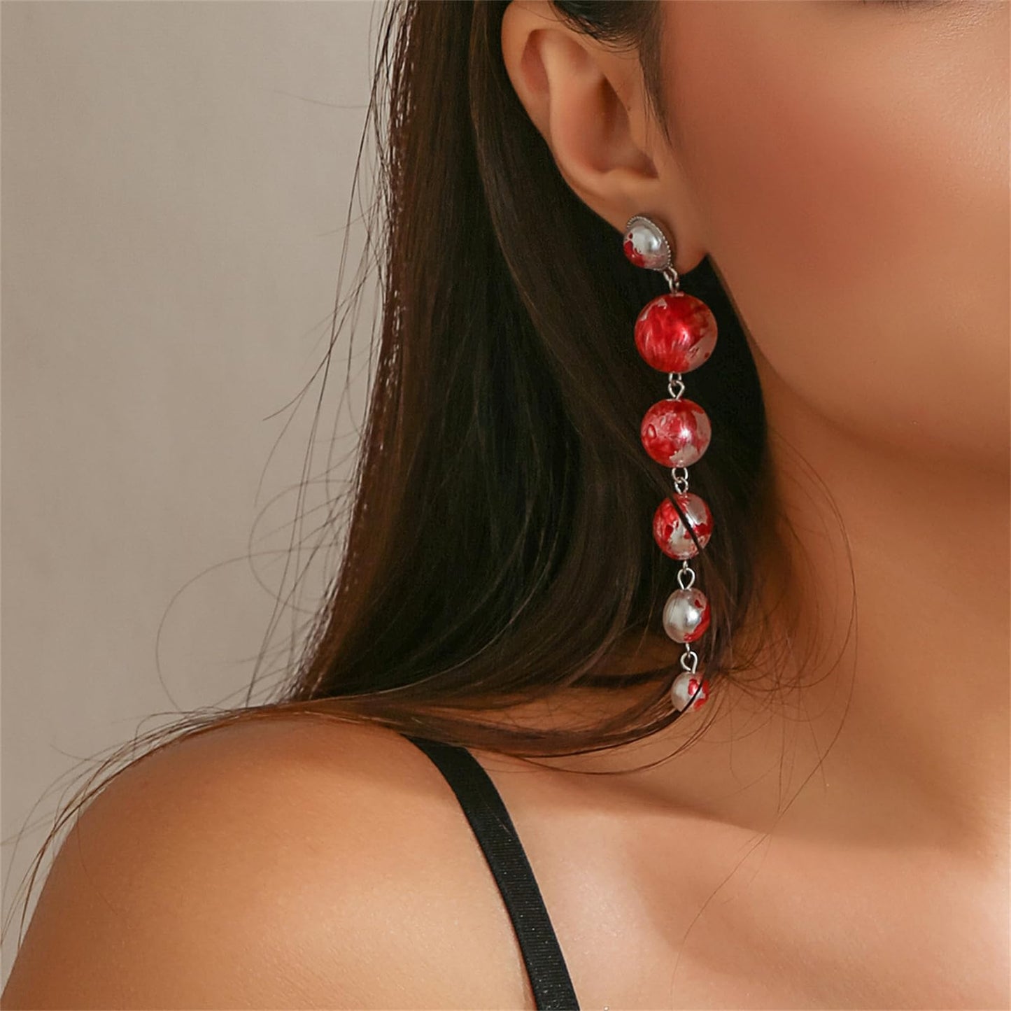 Halloween Necklace Dripping Blood Fake Pearls Halloween Party Choker Necklace Vampire Party Costume (Earrings A)