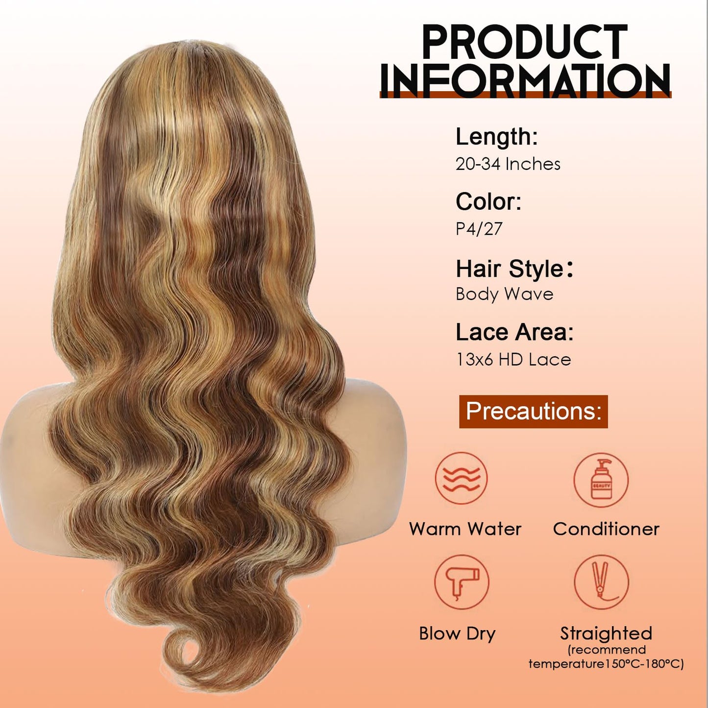 Hepnok Ombre Lace Front Wig Human Hair Body Wave 13x6 HD Lace Front Wigs Human Hair Pre Plucked 200% Density Honey Blonde Highli