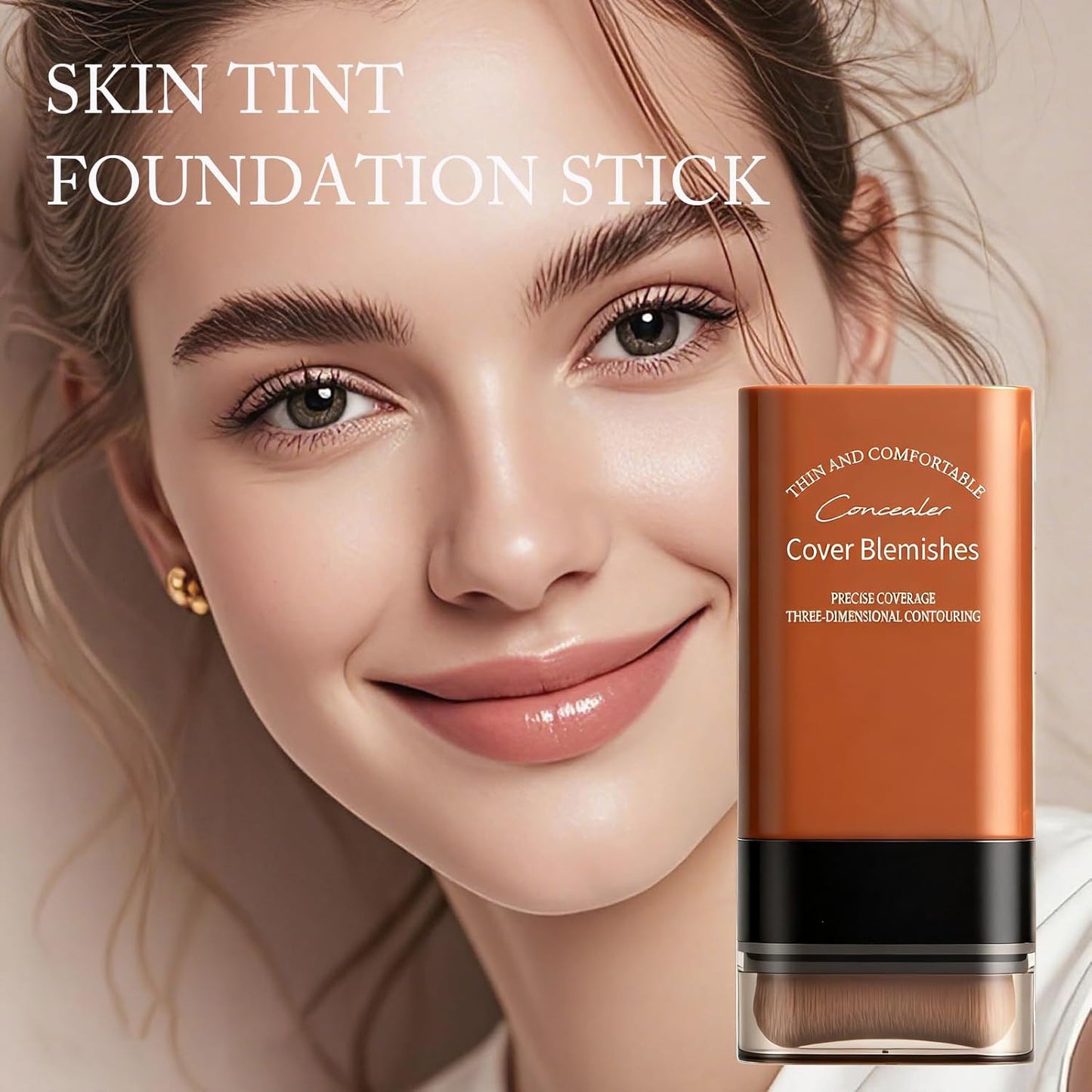 Face Foundation Concealer Stick,2-in-1 Long-wear Lightweight Contour Brighten Stick Blemish with Brush, Waterproof, Hydrating Full Coverage Dark Circles & Blemishes(05#Deep Wheat)