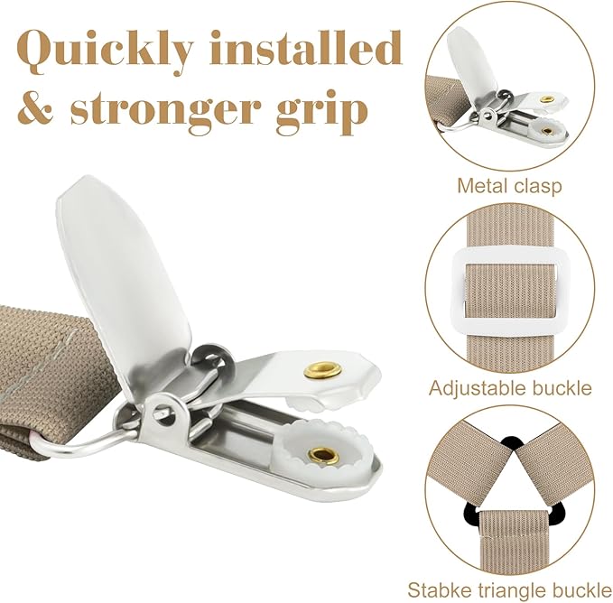 Morcheiong Bed Sheet Fasteners Straps - 4 Pack Adjustable Bed Sheet Holder Strap for Bedding Stays Bedsheet Tie Downs - Khaki/Brown