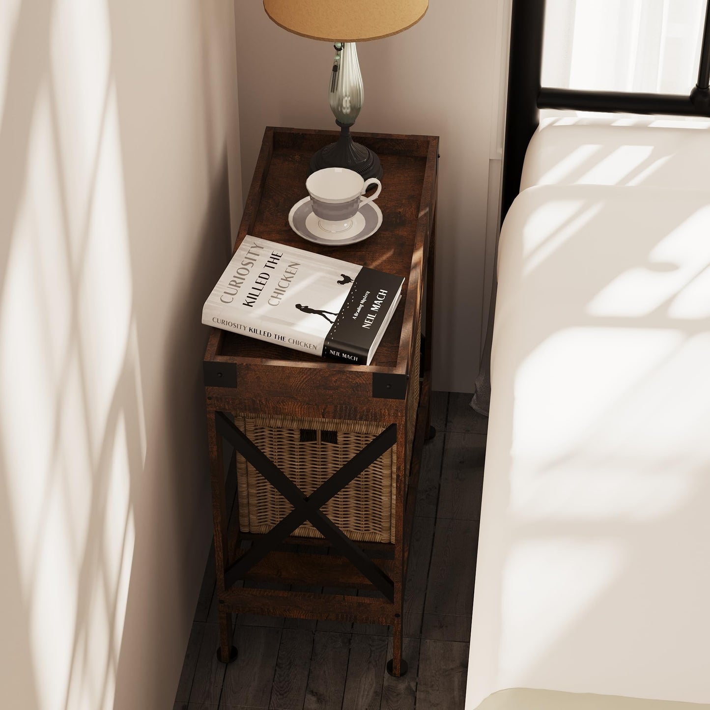 ZEXVIDA Narrow Side Table, End Table,Sofa Side Table, End Table Nightstand for Bedroom, Living Room, Small Spaces (Rustic Brown)