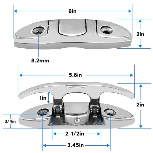 VEITHI 316 Stainless Steel 6 inch Folding Boat Cleats with Back Plate,Flip up Dock Cleats for Deck and Boat,Boat Tie Down Cleats Boat Dock Cleats Folding Cleat Pop Up Cleat with Fasteners(4 Pack)