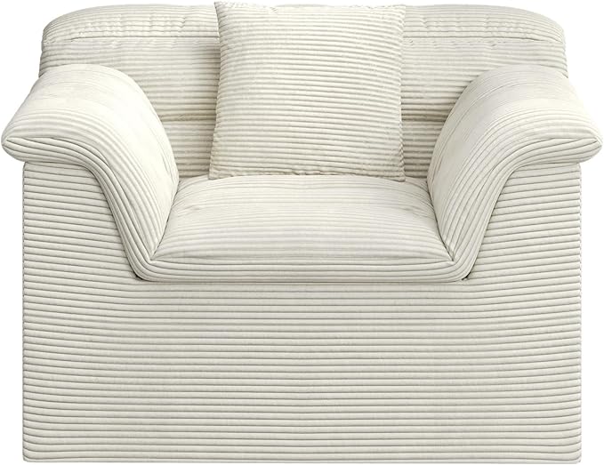 SUNG7 51" Cloud Sectional Couch, Modern Modular Sofa with Deep Seat, Comfy Compressed Single Sofa, Upholstered Corduroy Couches for Living Room, No Assembly Required, Beige