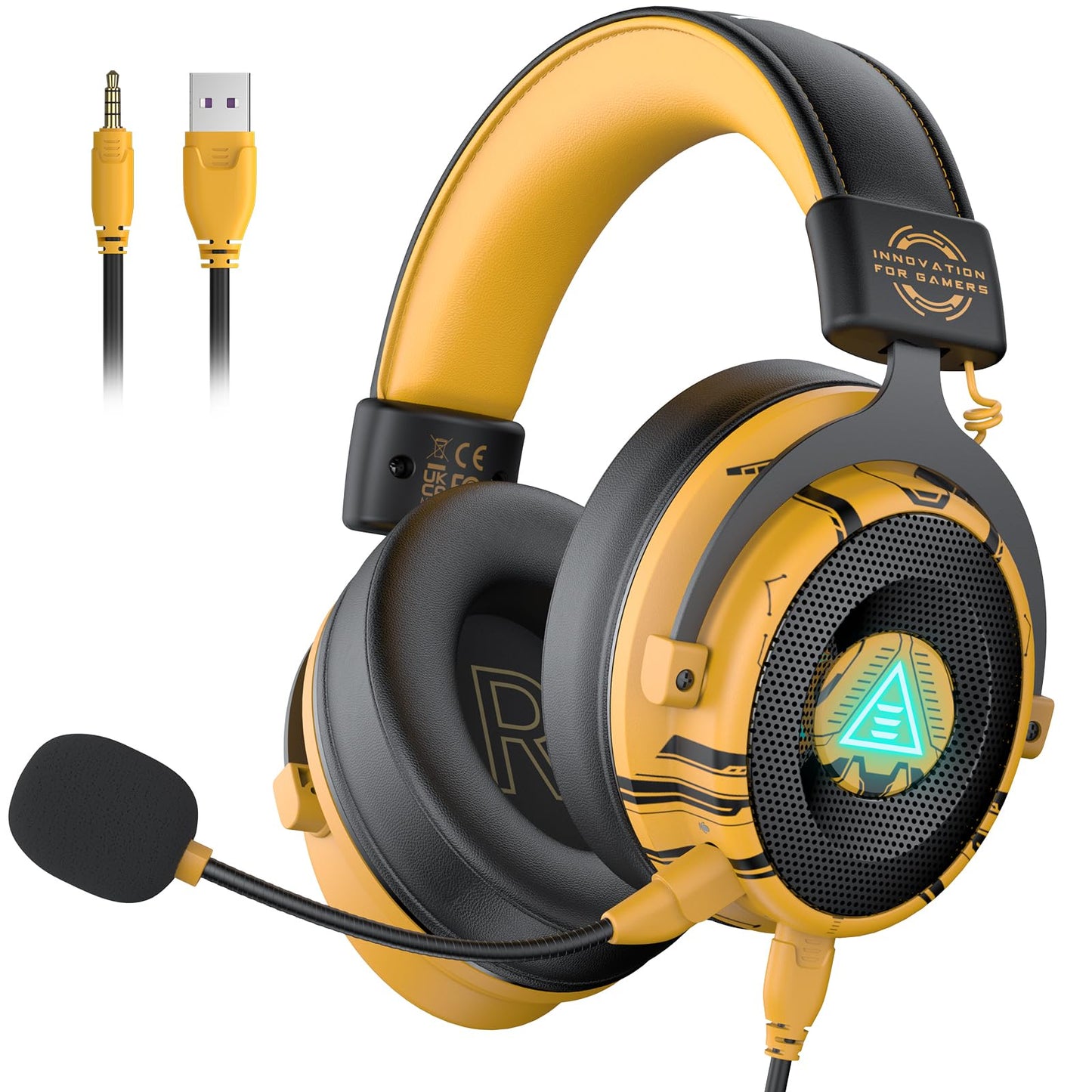 EKSA USB Gaming Headset for PC - Computer Headset with Detachable Noise Cancelling Mic, 7.1 Surround Sound, 50MM Driver - Headph
