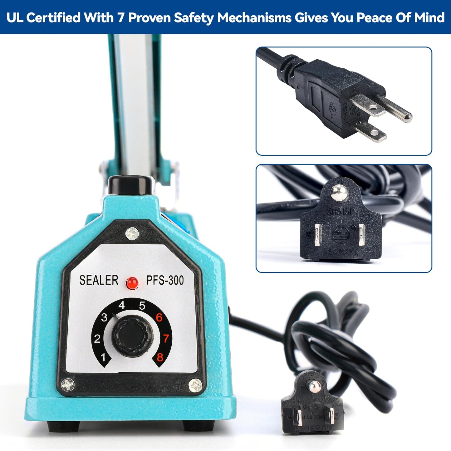 LinsnField Sealer Pro, Patented 8inch Impulse Heat Bag Sealer, 2mm Sealing Width Poly Bag Seal Machine, 2 Replacement Kits 2 Fuses Included, Blue