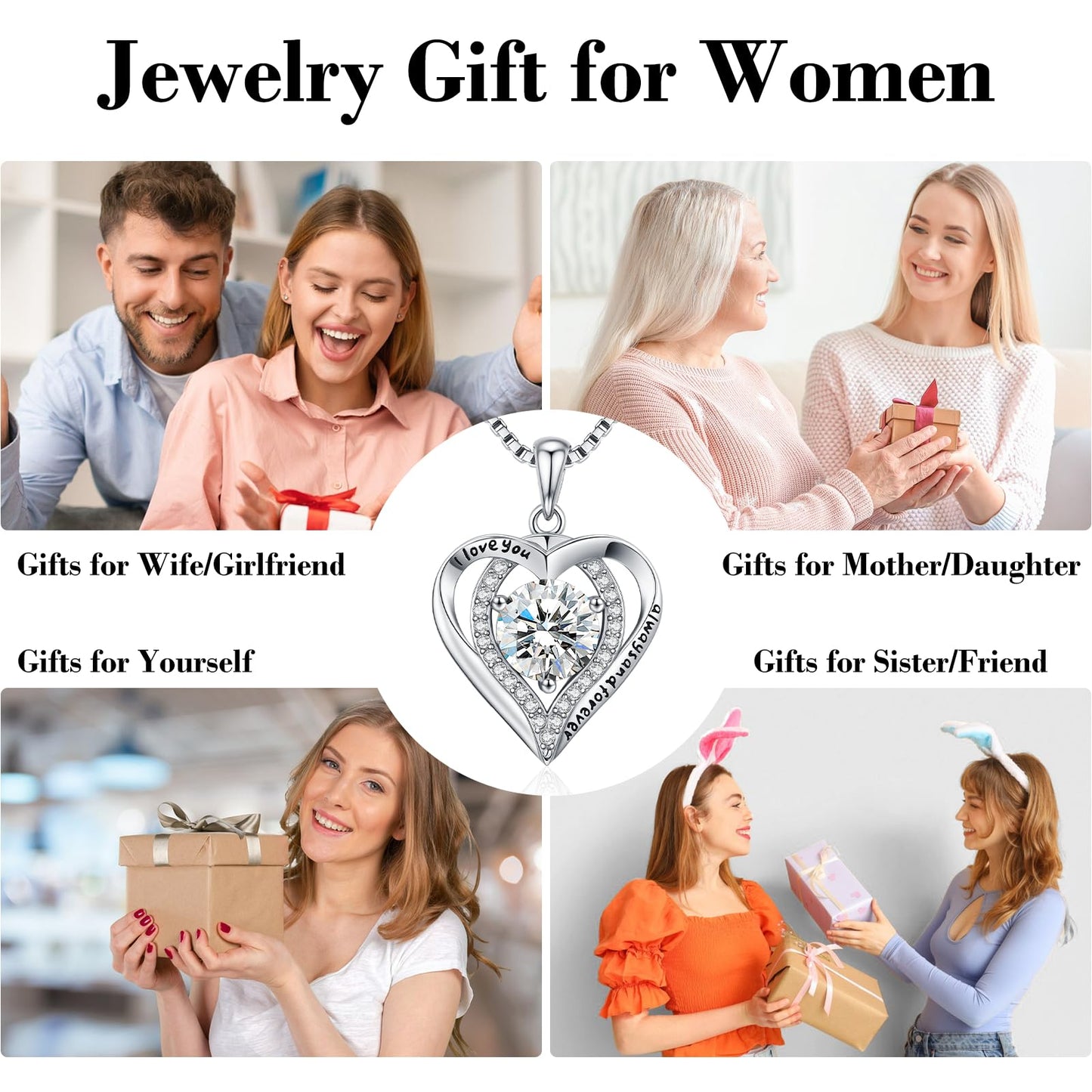DOFRID Moissanite Necklace for Women, 1-3 Carat Heart Pendant Necklace, 925 Sterling Silver, Anniversary Present for Wife, Women, Birthday Gifts for Wife, Jewelry Gifts for Girlfriend, Mom
