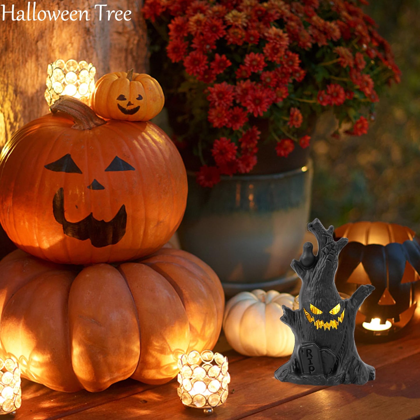Halloween Tree, Scary Halloween Decorations Night Light, Fall Tiered Tray Decor Tree Lights Indoor, Village Statue Haunted House