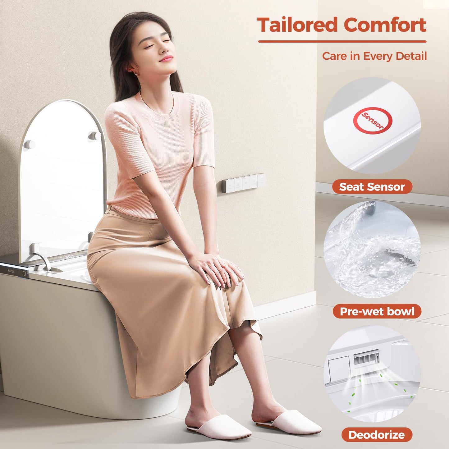 BAYTINA Smart Toilet with Bidet Build in, Heated Seat, Dryer, Night Light, Dual Auto Flush, Foot Sensor, Modern Elongated One-Piece Toilet for Bathrooms