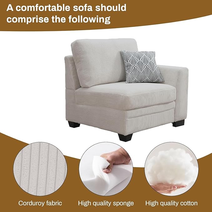 Legend Vansen Oversized Modular Sectional Sofa,5 Seat U Shaped Couch with Ottoman,Corduroy Sofa with Deep Seat,Convertible Large Sectional Couches for Living Room (Cream, 2+3)