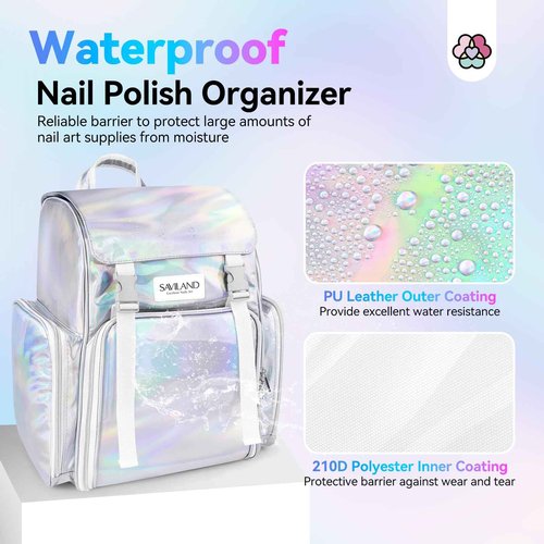 SAVILAND Nail Polish Organizer Bag: 30 Bottle Holder & 70 Bottle Organizers & Storage Case for Nail Tech Supplies