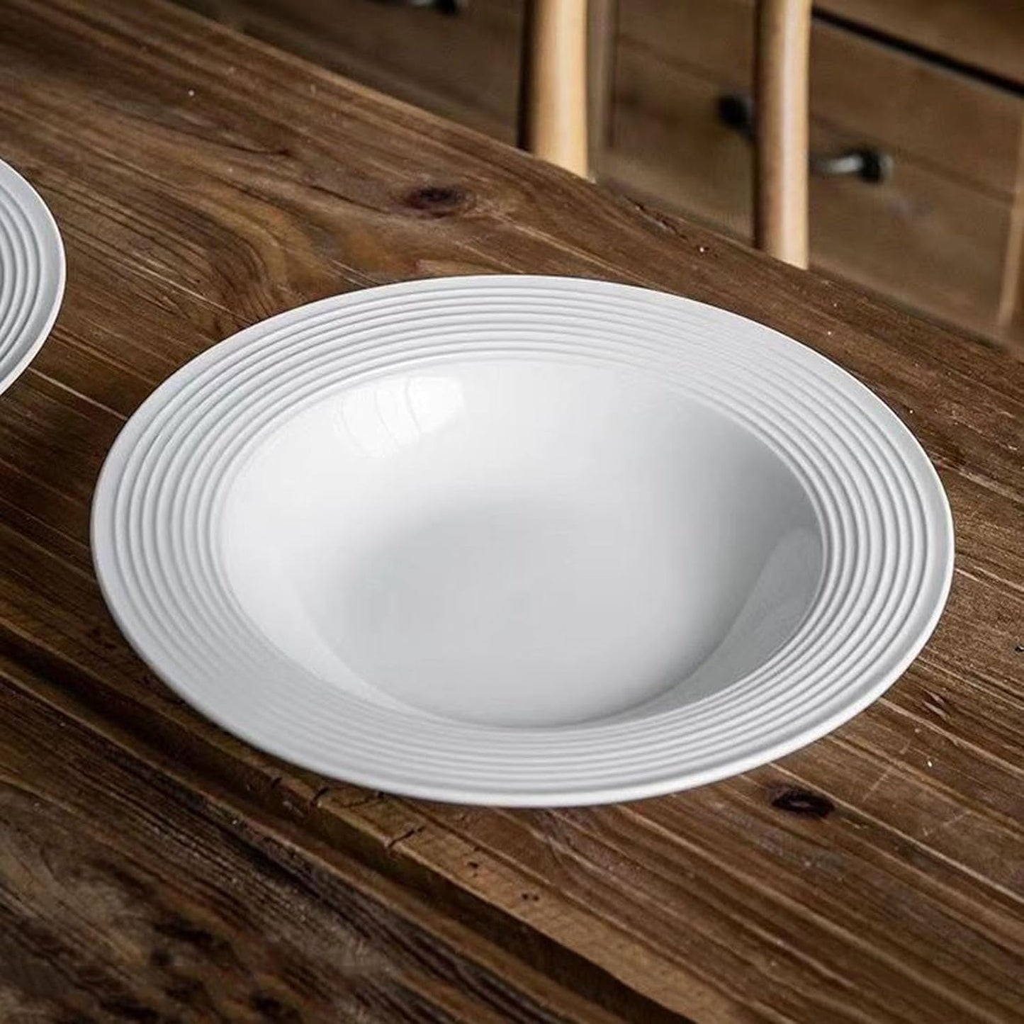 Pasta Bowls Plates Set of 4, 8.5inch Ceramic Plates tableware,Salad,Shallow Soup for Pasta, Soup, Microwave & Dishwasher Safe (4)