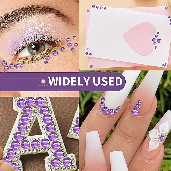 3090PCS Face Gems Eye Jewels Rhinestones Crystals Stickers 3/4/5/6mm with Light Purple Rhinestones Stickers for Body, Stick on Jewels Makeup Glue for Face Eye Hair Nails Make up and Craft Decor