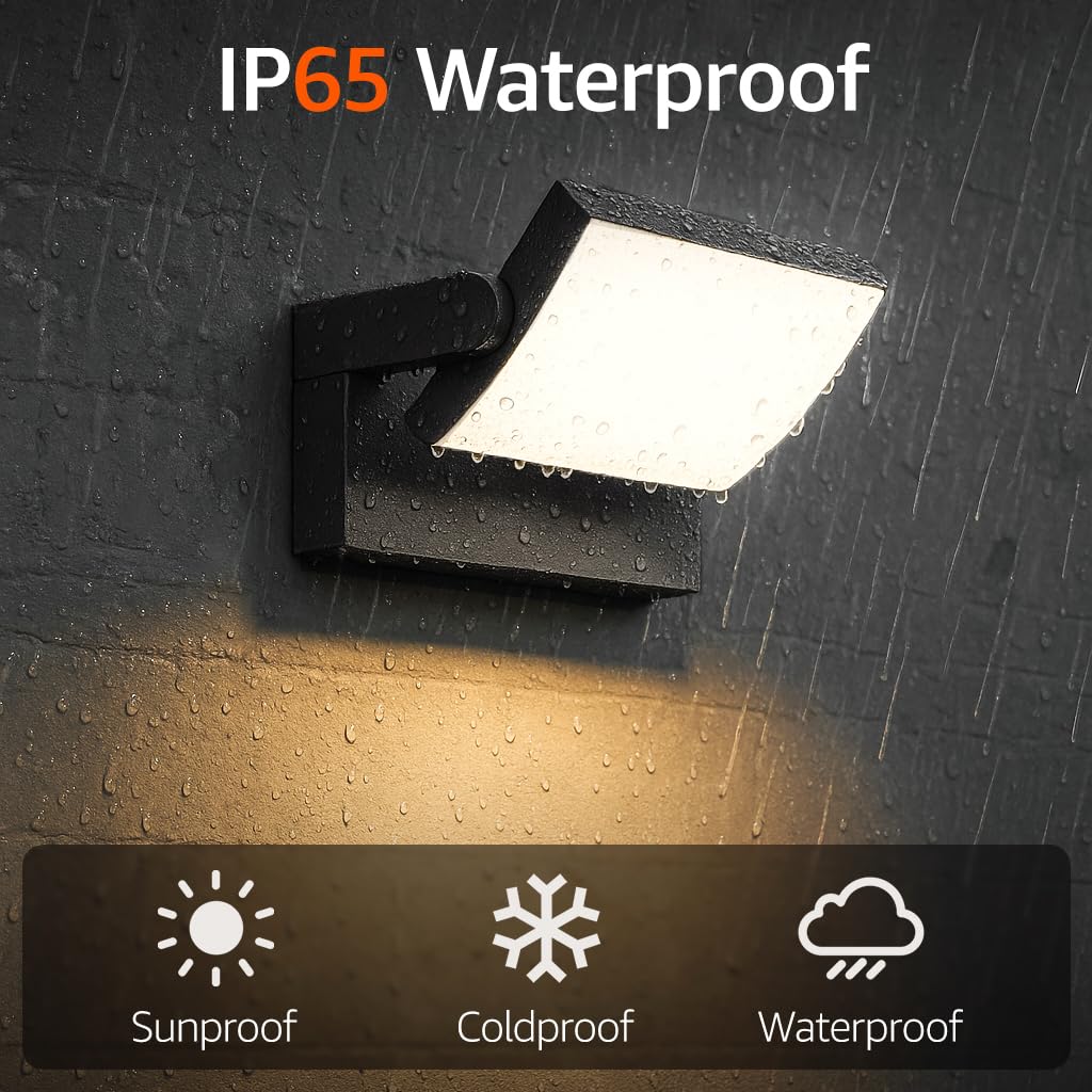 lundwa 2 Pack Modern Outdoor Lights, 40W Black LED Exterior Light Fixture, 3000K Outdoor Wall Sconce, IP65 Waterproof Porch Lights for House