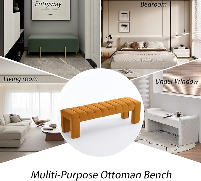 AIITTCC Velvet End of Bed Bench Upholstered Modern 59" Bedroom Bench for King Bed Bench Tufted Window Bench Comfy Long Ottoman for Living Room/Entry/Indoor (Brown, 59" Wide)