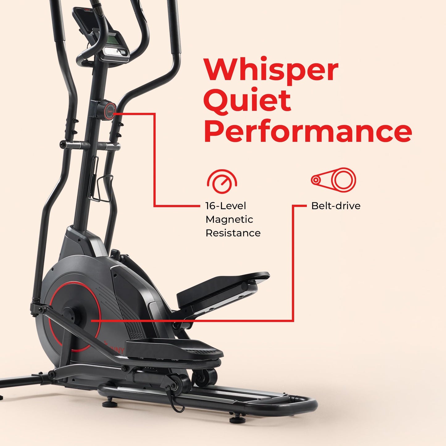 Sunny Health & Fitness Upright Magnetic Elliptical Exercise Machine w/Pulse Sensor for Full Body Cross Training Cardio Machine for Home, Optional Long Stride via Bluetooth and App Access Black
