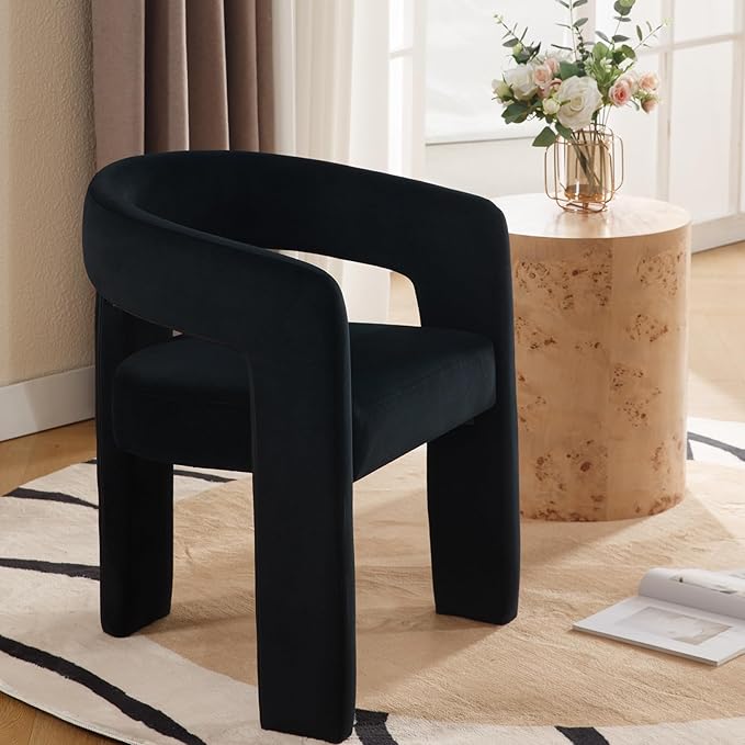 DAYALANE Modern Barrel Dining Chair, Upholstered Accent Kitchen Chair with Arms Comfy Velvet Side Chair for Living Room/Home Office/Reception, Black Velvet