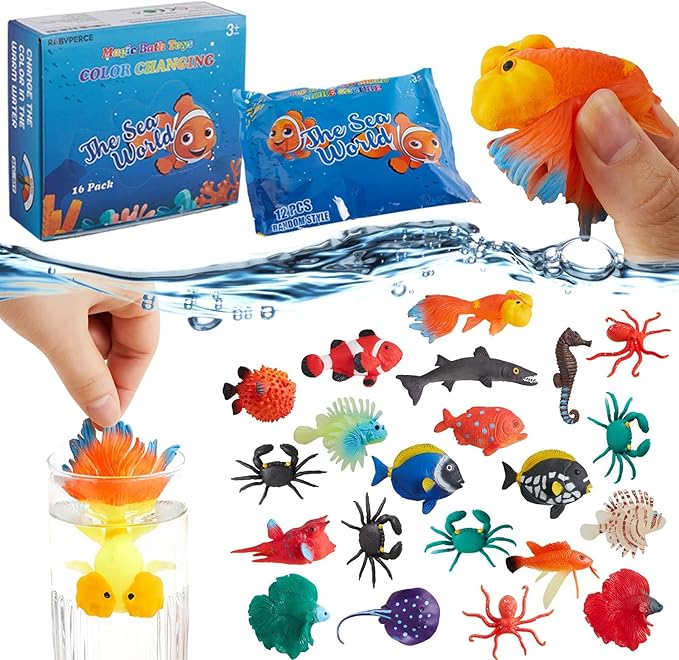 Color Changing Water Table Toys, Mold Free Bath Toys, Squishy Mini Fish Sea Animals Toys for Kids, for Pool, Bathroom, Oce...