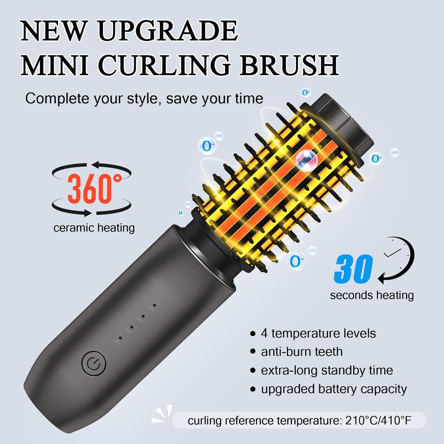 Cordless Hot Brush - Travel Portable Hair Straightener Brush, 4 Temperatures | Fast Heating, Anti-Scald, and Anti-Frizz, Cordless Straightener Tool for Travel, Date, Work - Classic Black