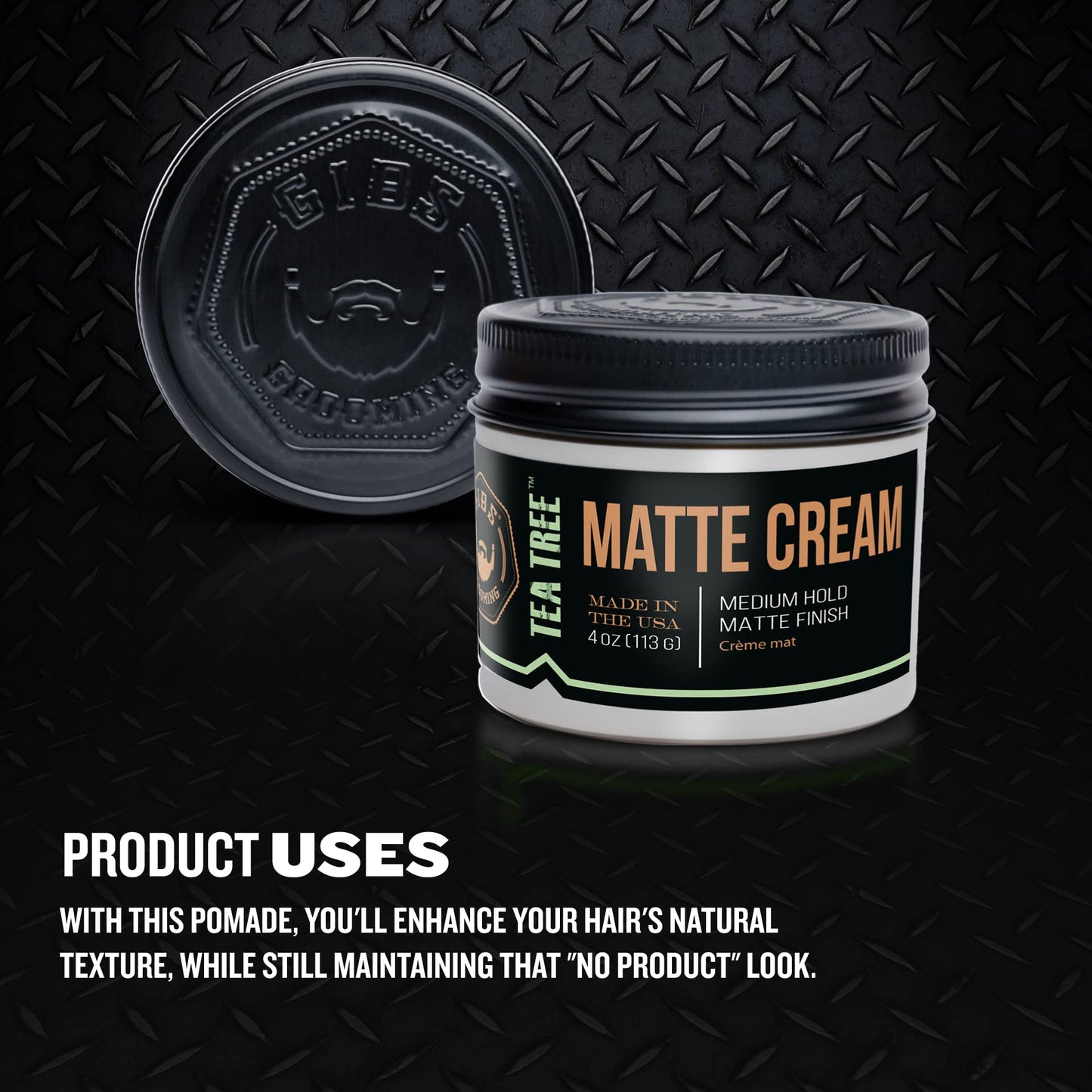 GIBS Tea Tree Matte Cream-Light/Medium Hold, Long Lasting Light Hold, Made in USA 4oz