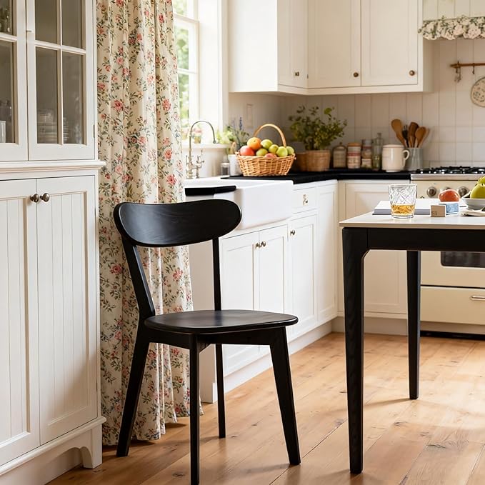 Bamskov 100% Solid Oak Wood Dining Room Chairs - Practical Kitchen Chairs - Wood Chair for Dining Room, Kitchen (4, Black)