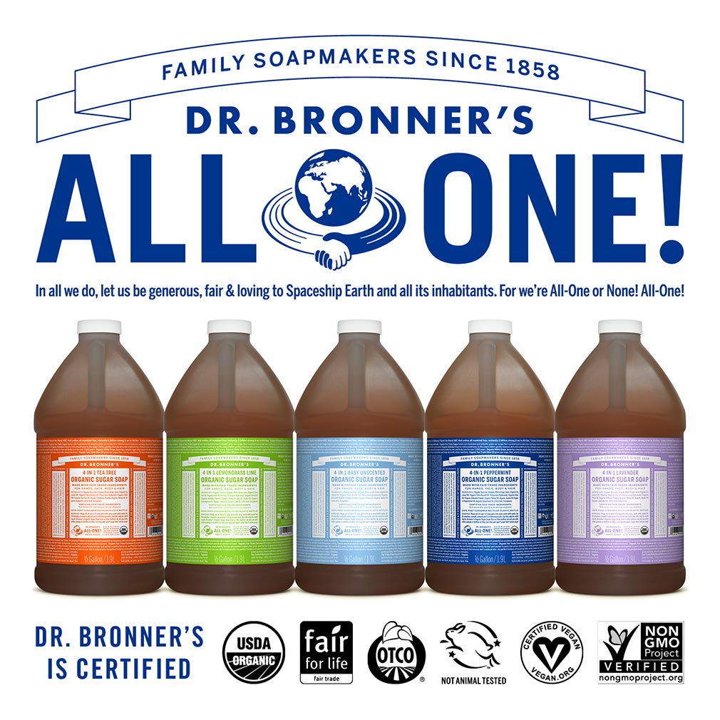 Dr. Bronner's - Organic Sugar Soap (Lemongrass, 64 Ounce) - Made with Organic Oils, Sugar and Shikakai Powder, 4-in-1 Use: Hands